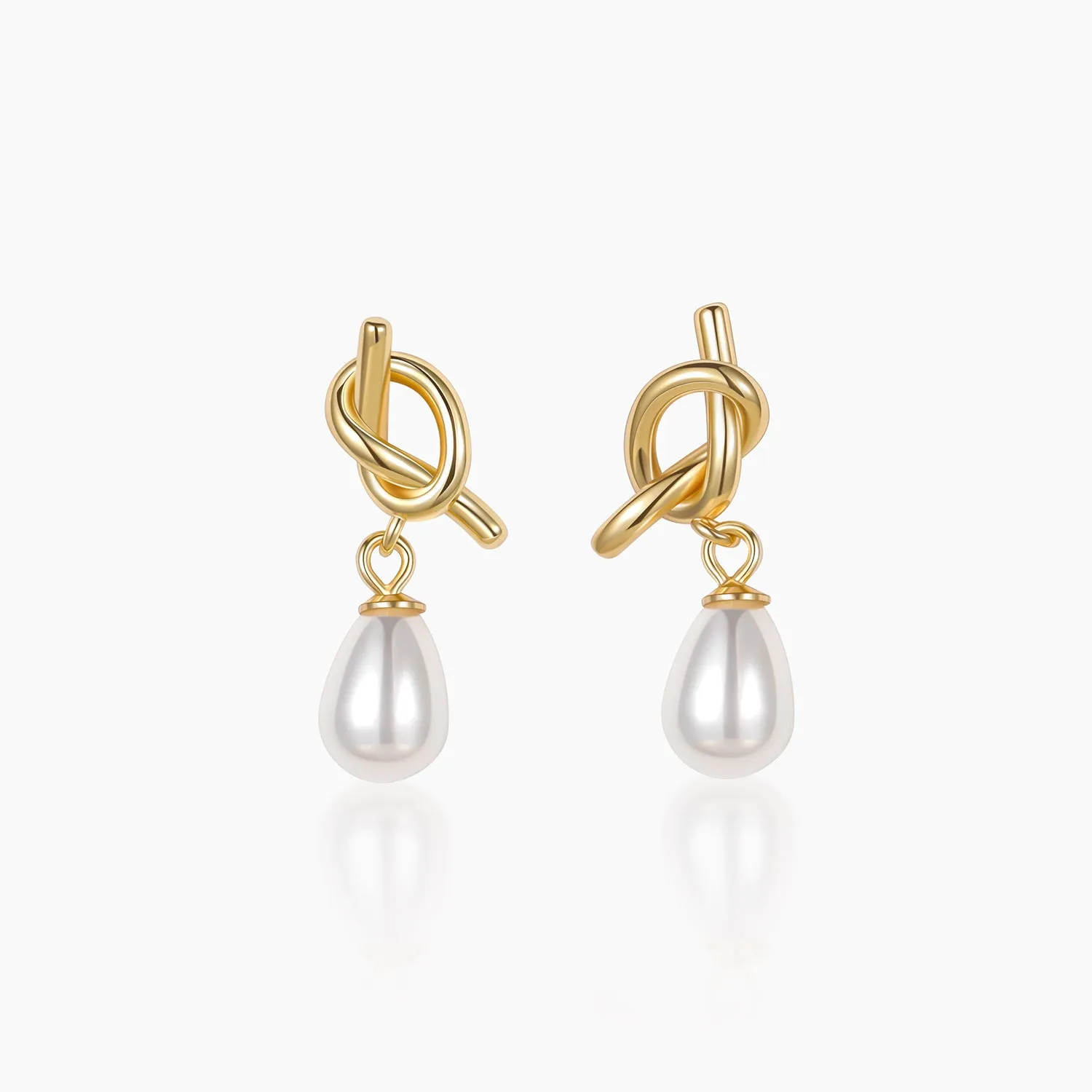 14K Gold Plated Knotted Pearl Earrings