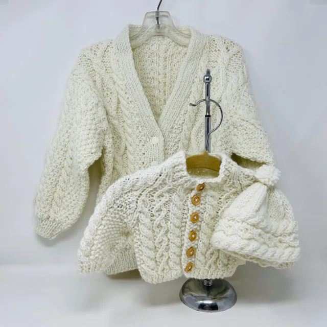 3-4 Y White Fisherman Style Cardigan