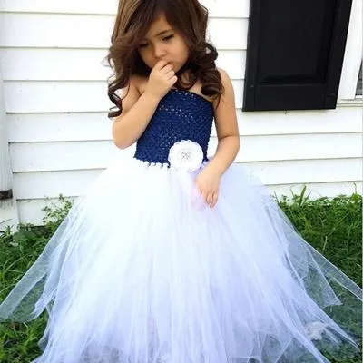 A-Line Strapless Navy Blue Tulle Flower Girl Dress,Cheap Flower Girl Dresses ,FGY0220