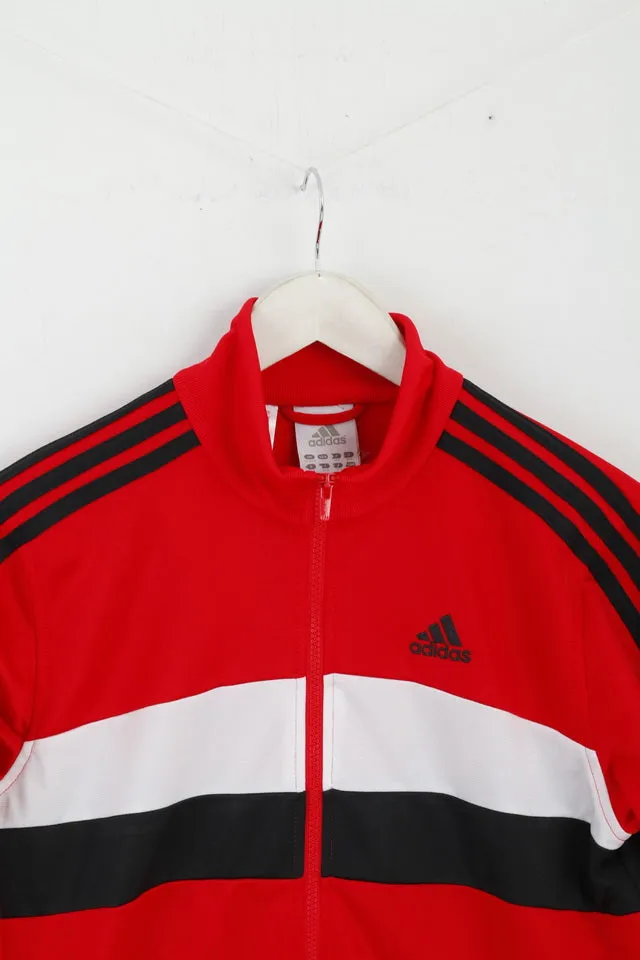 Adidas Boys 13 - 14 Age 164 Sweatshirt Red Shiny Zip Up Activewear Top