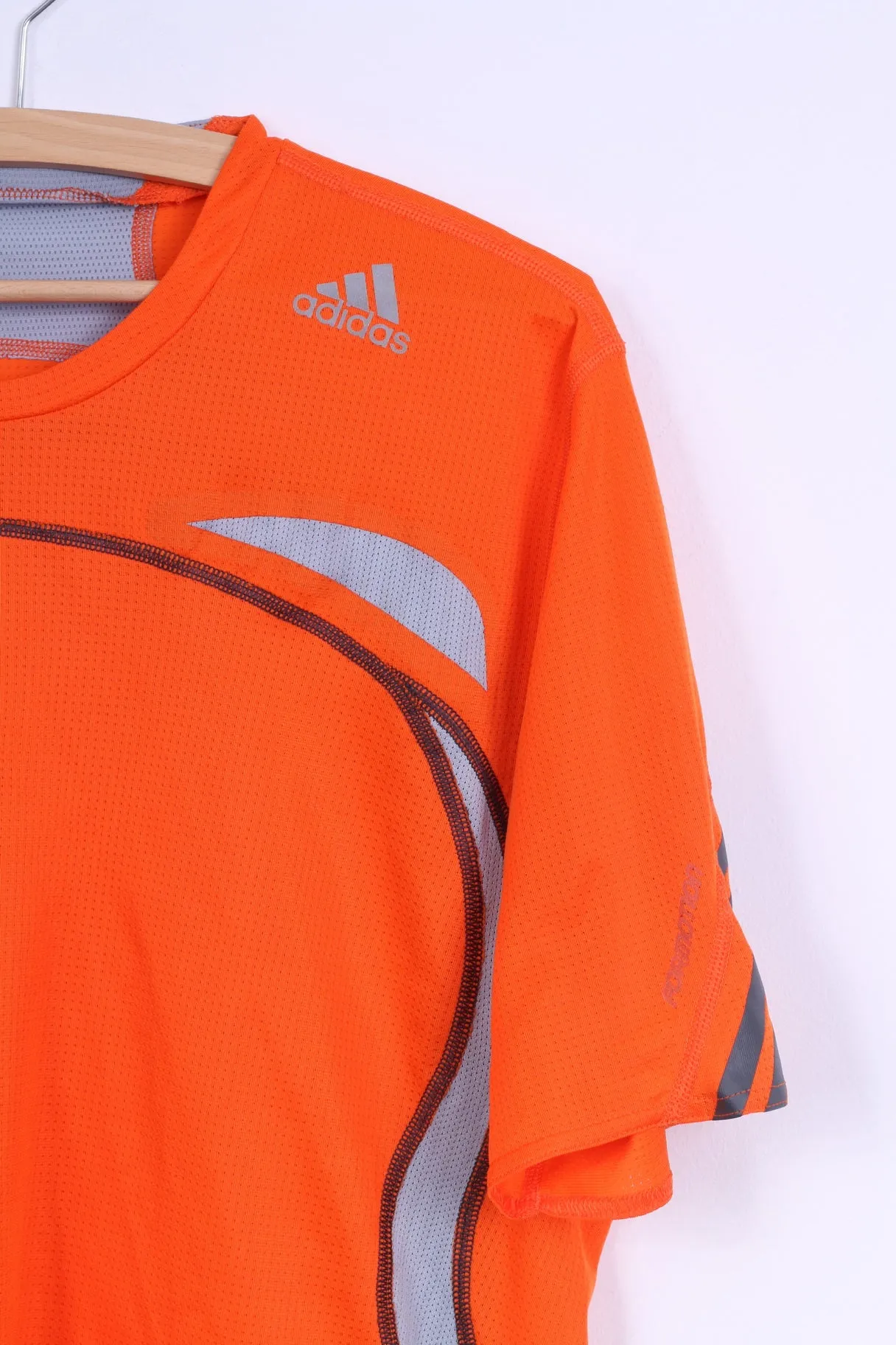 Adidas Mens XL Shirt Orange For Motion Crew Neck 3 Stripe Top Jersey