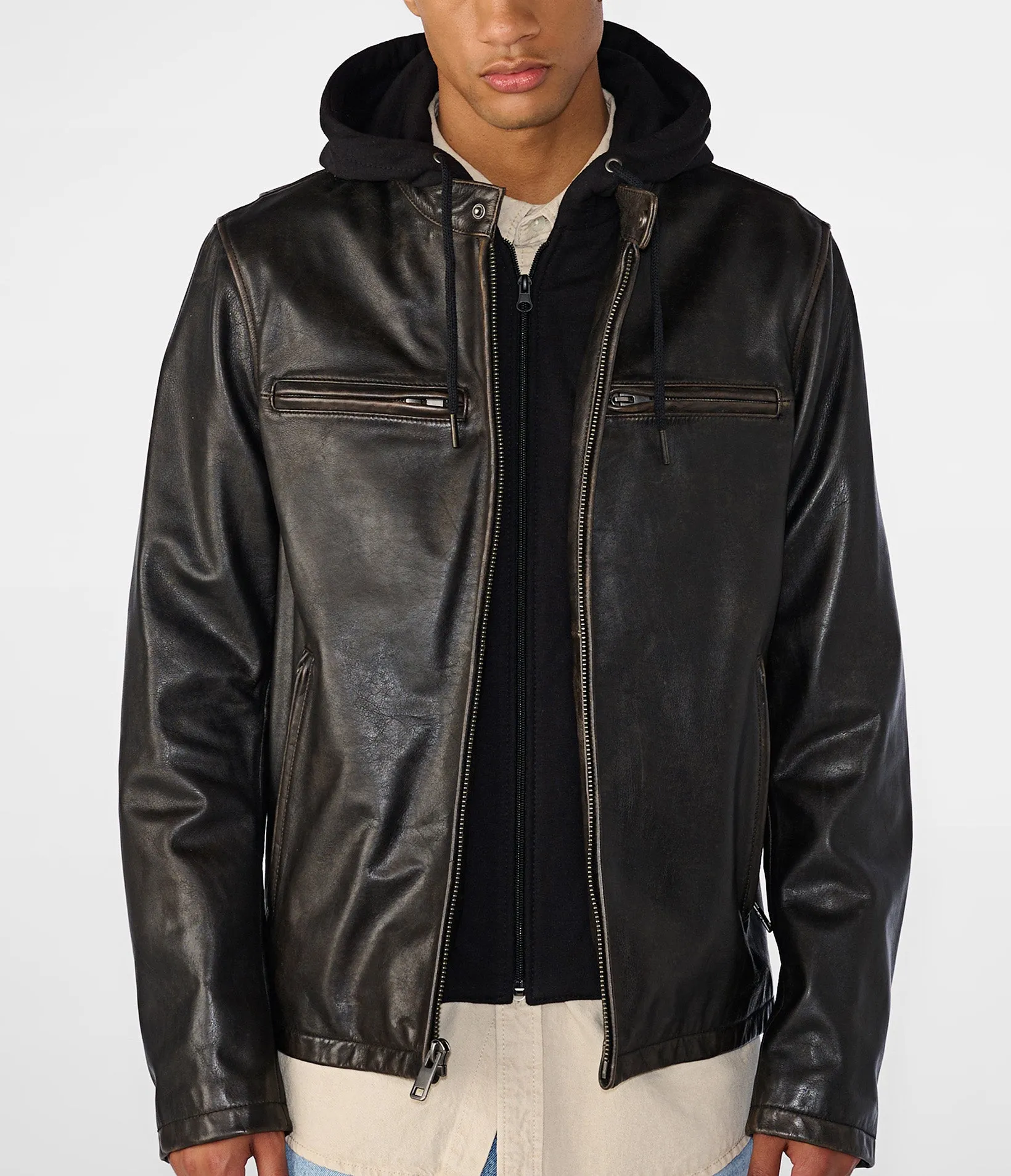 Alan Leather Jacket With Hood