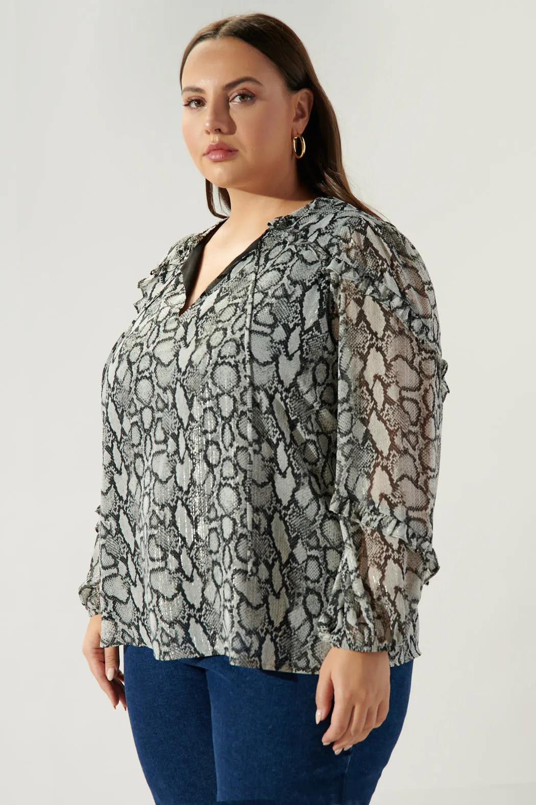 Alina Snake Print Ammabella Ruffle Blouse Curve