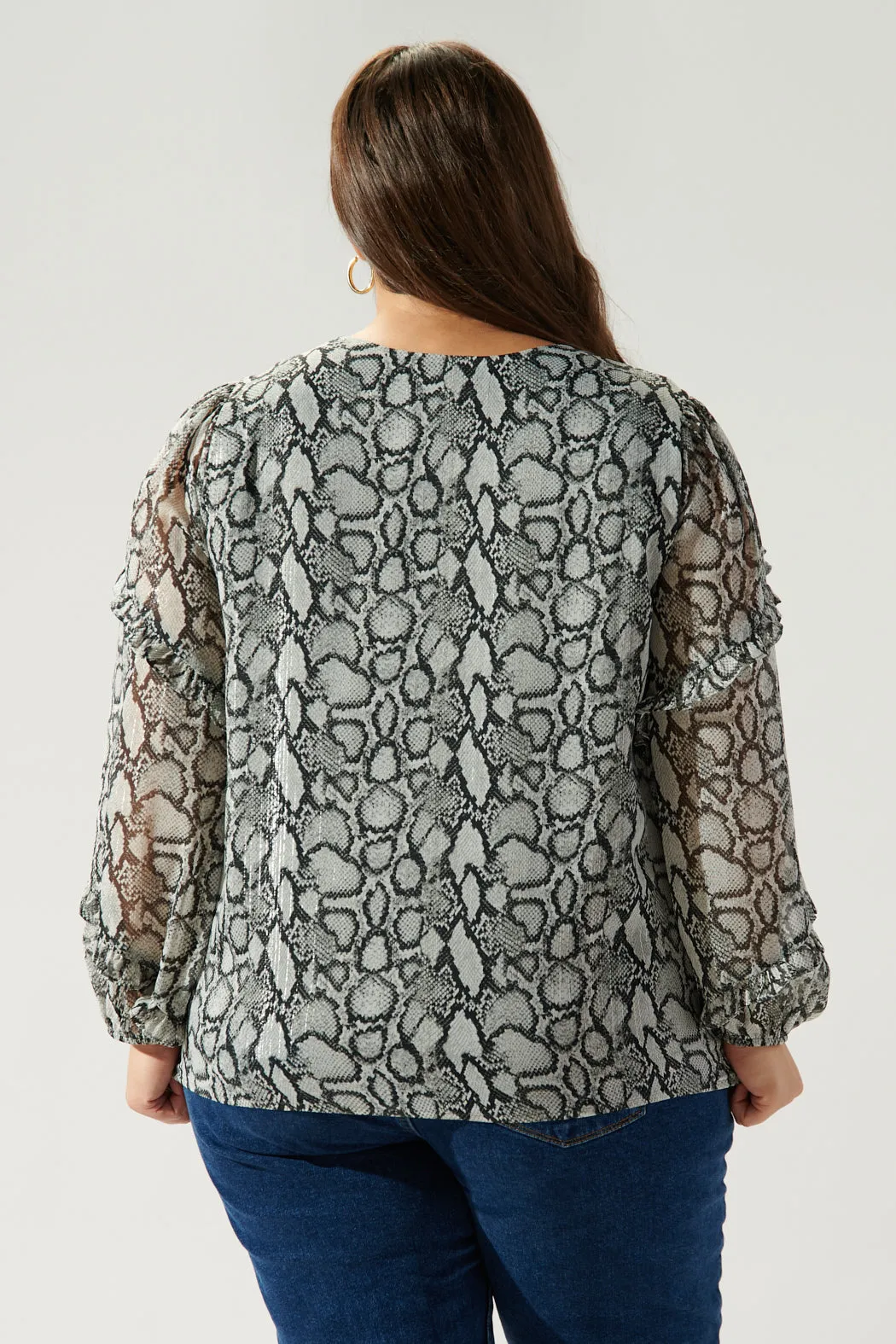 Alina Snake Print Ammabella Ruffle Blouse Curve