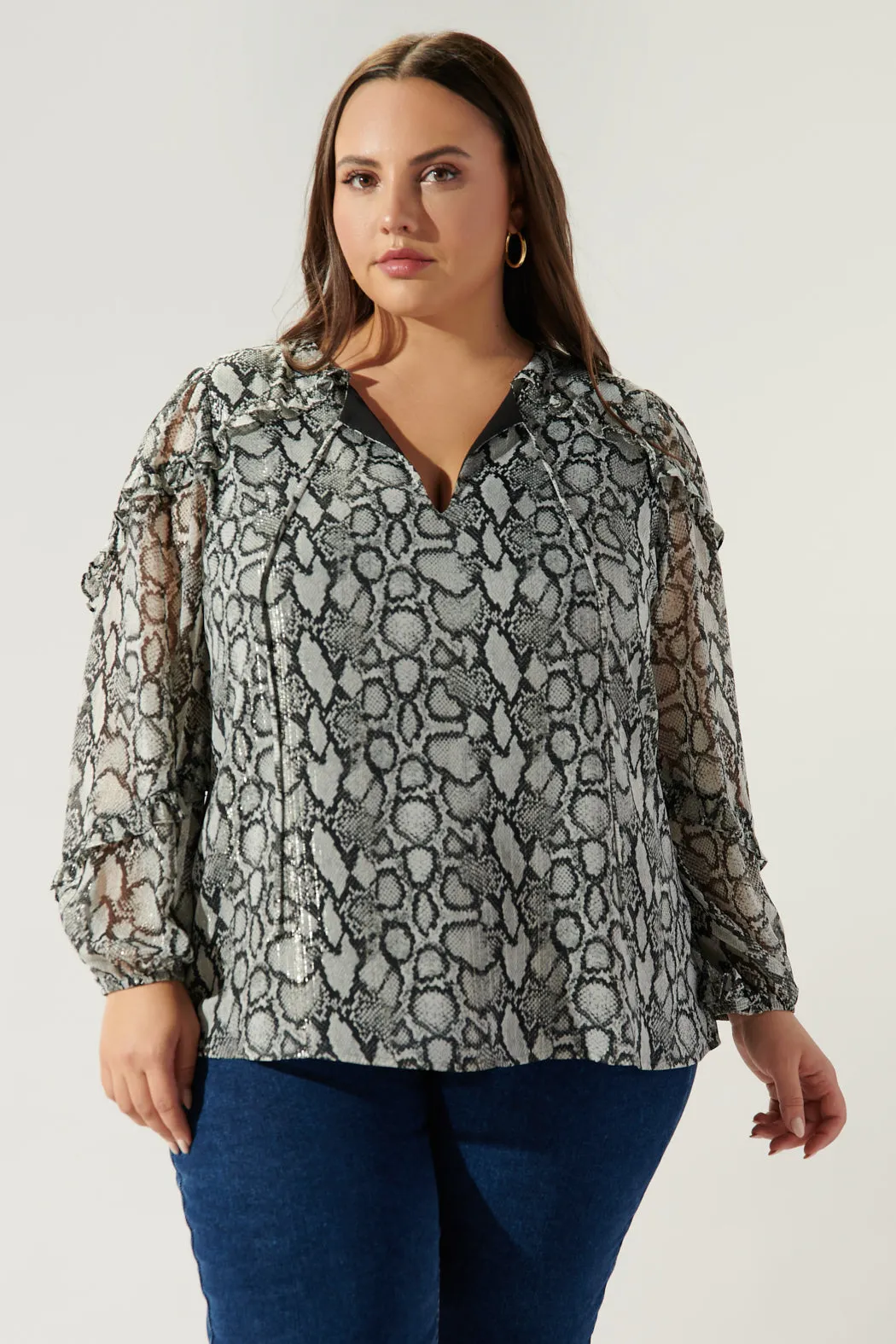 Alina Snake Print Ammabella Ruffle Blouse Curve