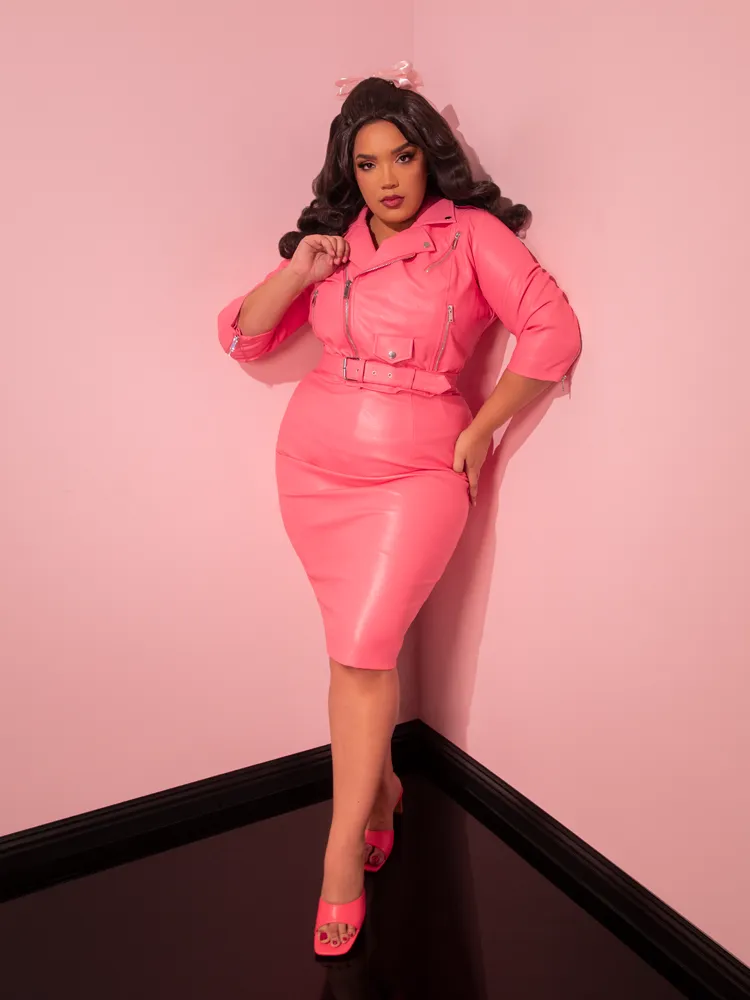 Bad Girl Pencil Skirt in Flamingo Pink Vegan Leather - Vixen by Micheline Pitt