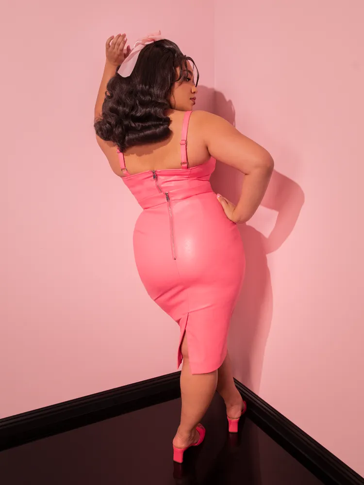 Bad Girl Pencil Skirt in Flamingo Pink Vegan Leather - Vixen by Micheline Pitt