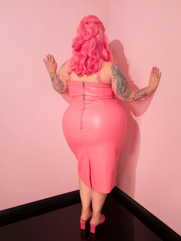 Bad Girl Pencil Skirt in Flamingo Pink Vegan Leather - Vixen by Micheline Pitt