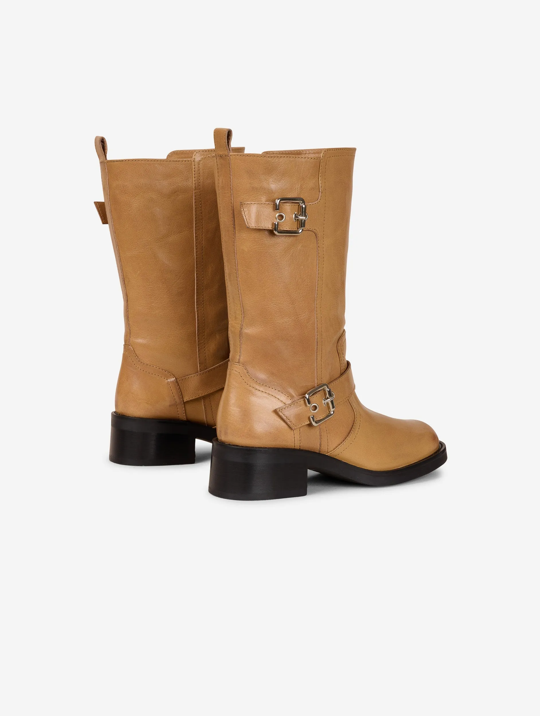 Biker ankle boots in beige leather