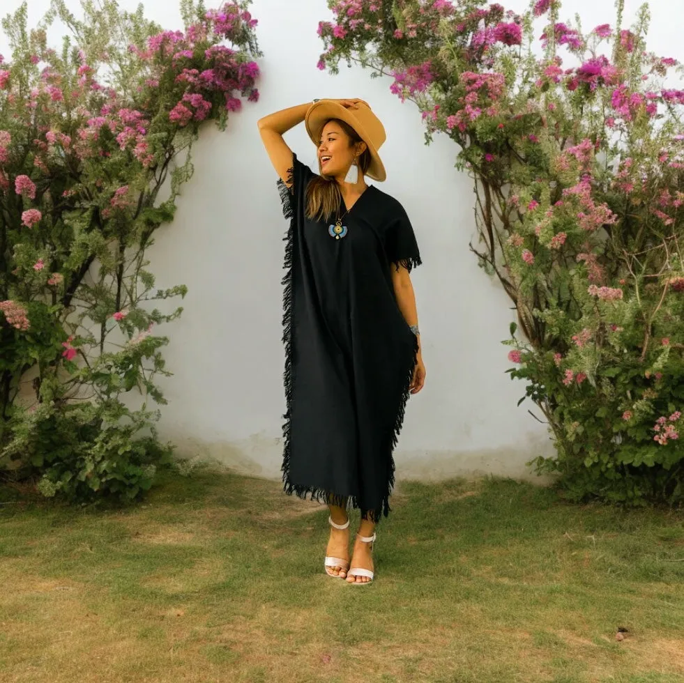 Black Cotton Maxi Kaftan Dress