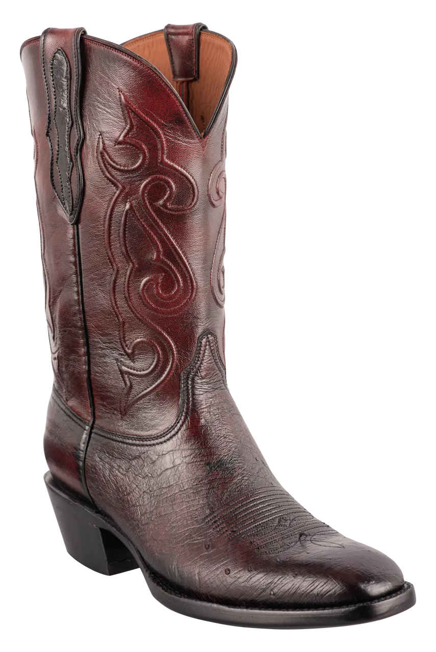 Black Jack Men's Exclusive Smooth Ostrich Cowboy Boots - Black Cherry