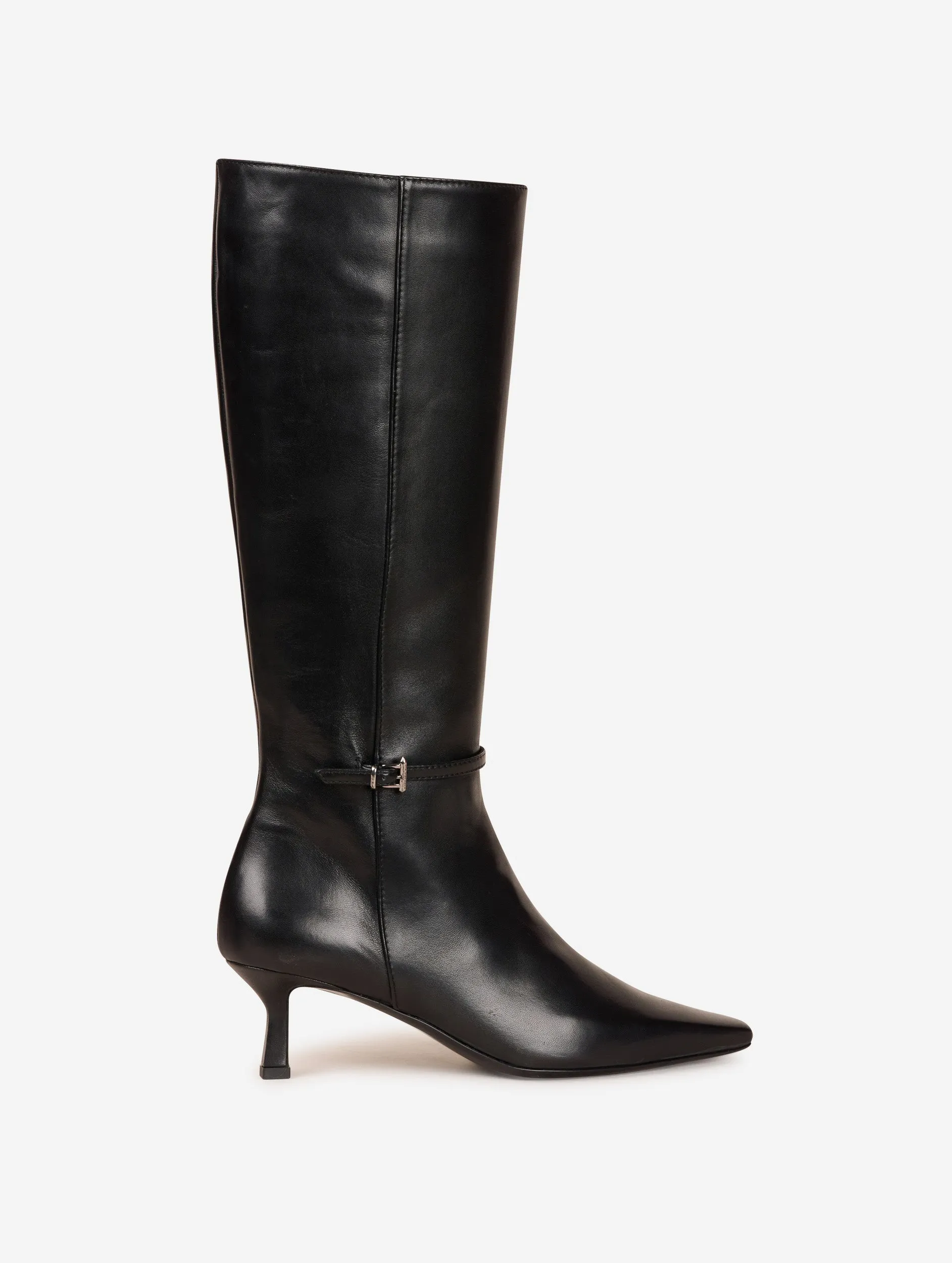 Black leather ankle strap boots