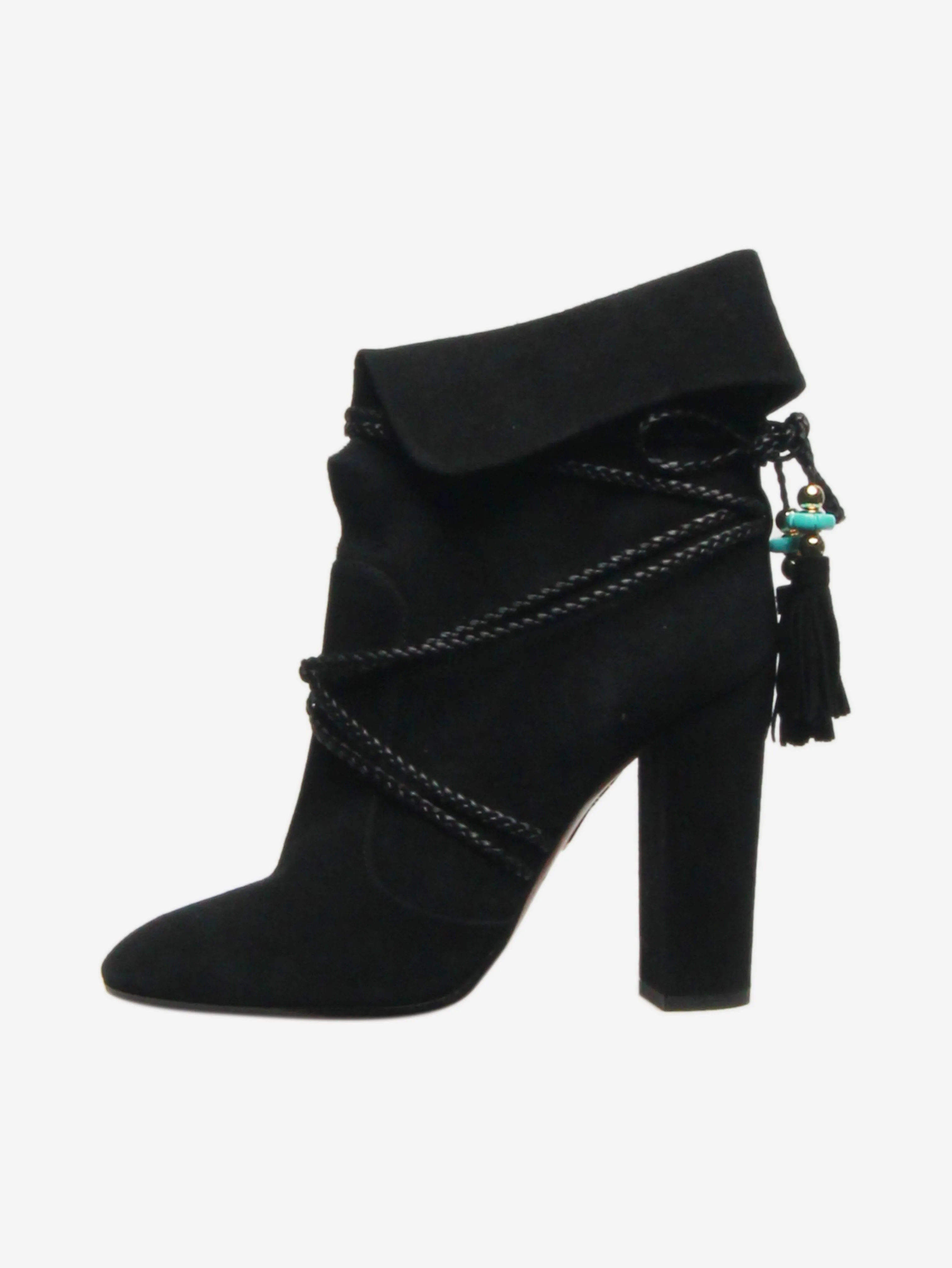 Black suede tassel ankle boots - size EU 40