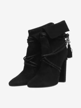 Black suede tassel ankle boots - size EU 40