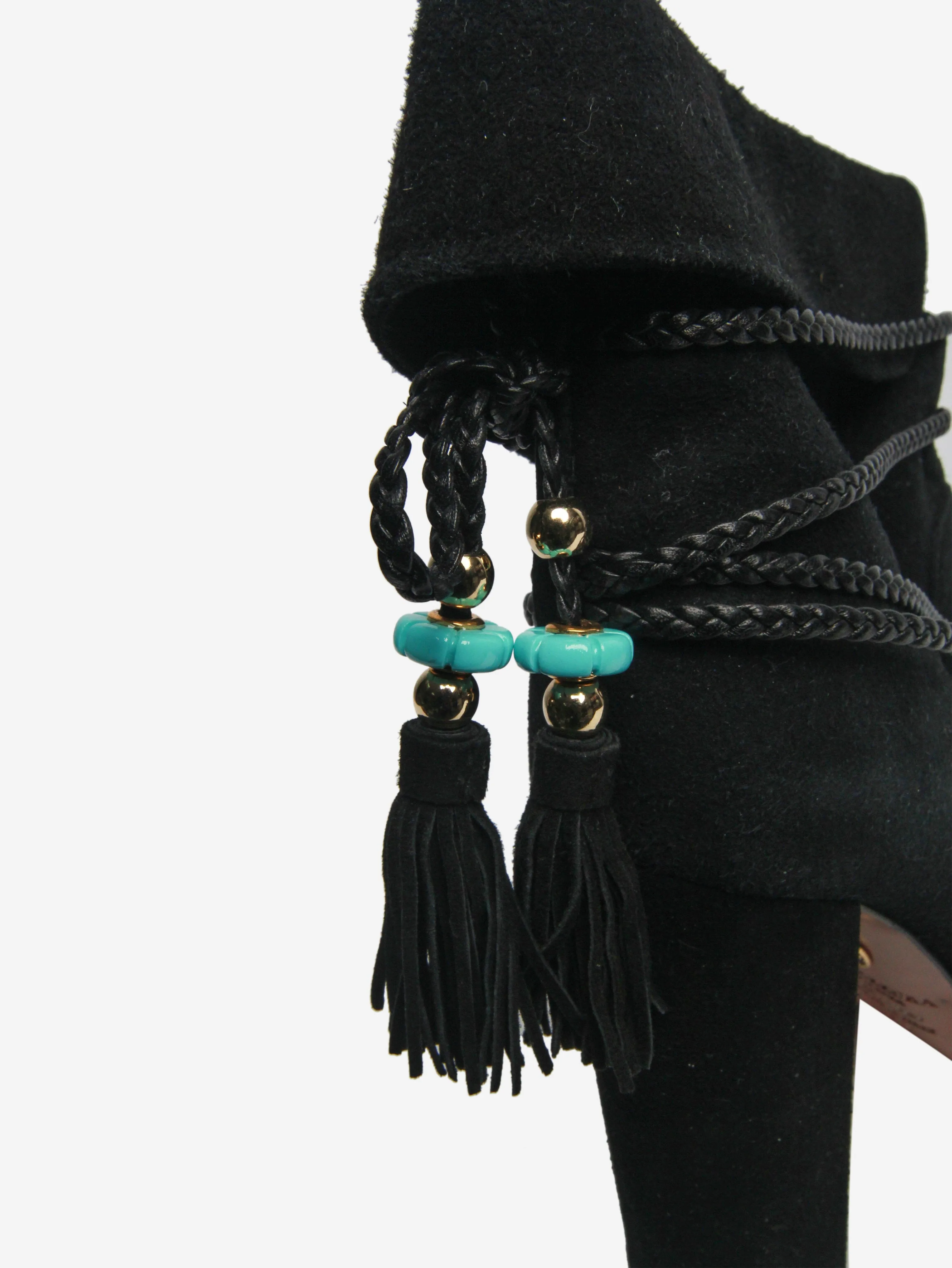 Black suede tassel ankle boots - size EU 40