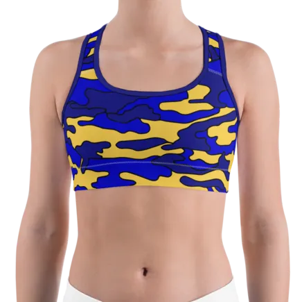 Blue & Yellow Camo Sports Bra