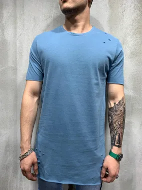 Blue Ripped Oversized Mens T-Shirt AY470 Streetwear Mens T-Shirts