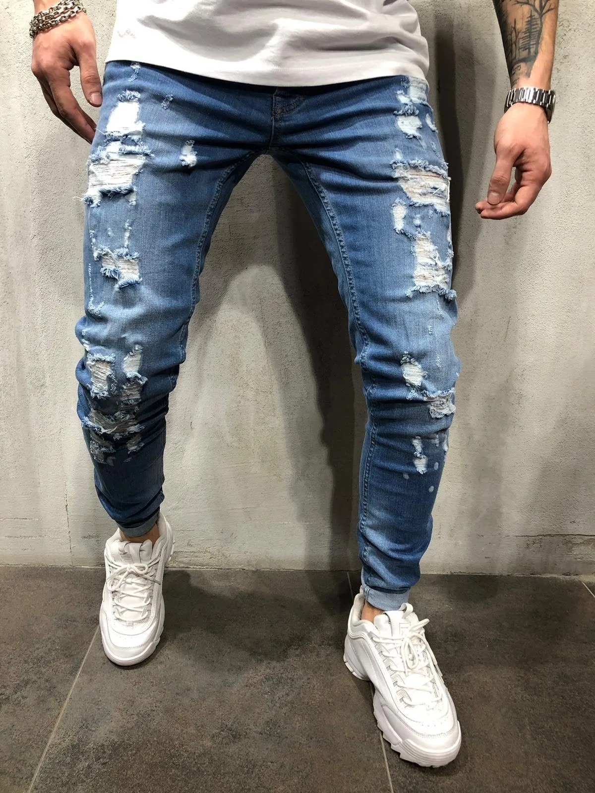 Blue Ripped Ultra Skinny Fit Jeans AY301 Streetwear Mens Jeans