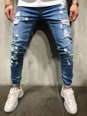 Blue Ripped Ultra Skinny Fit Jeans AY301 Streetwear Mens Jeans