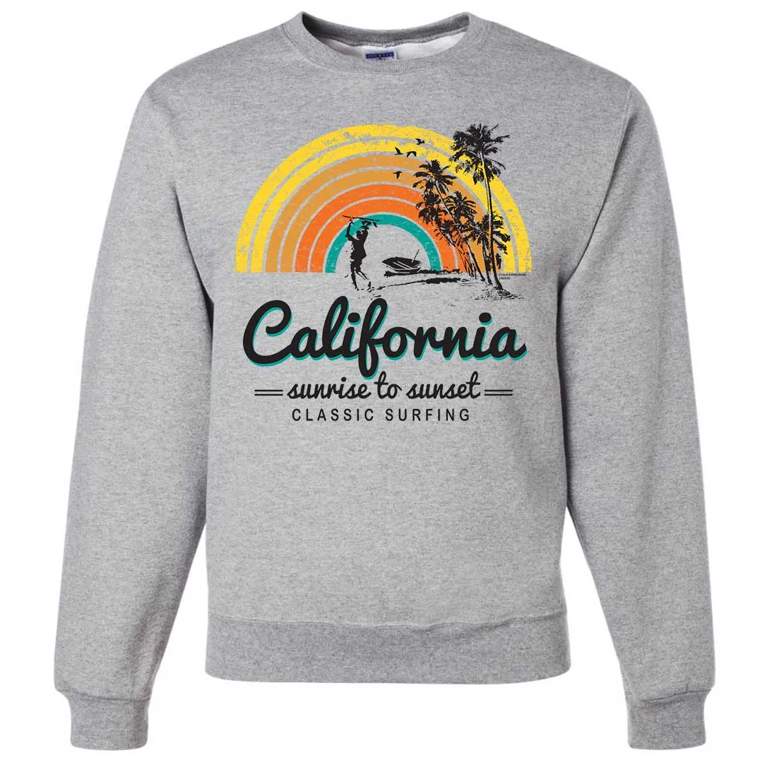 California Classic Sunrise Surfing Crewneck Sweatshirt