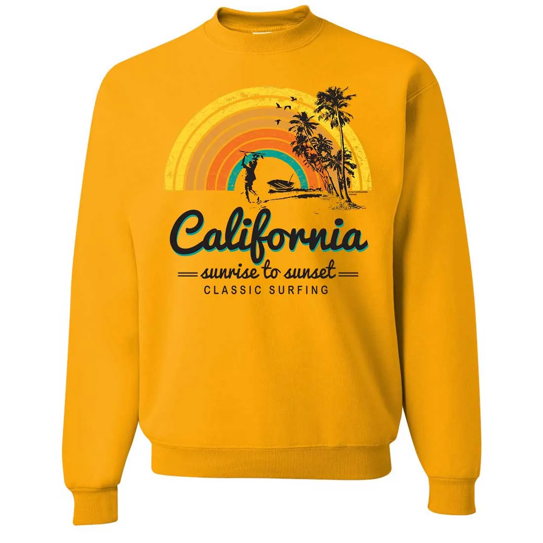 California Classic Sunrise Surfing Crewneck Sweatshirt