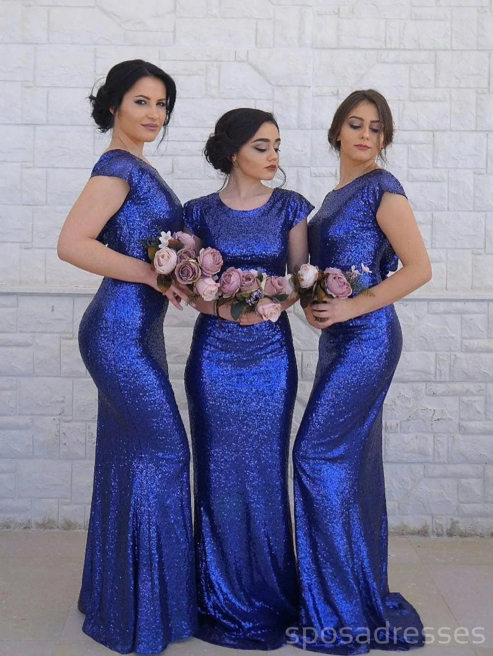 Cap Sleeves Royal Blue Mermaid Cheap Long Bridesmaid Dresses Online, WG252