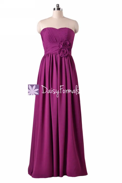 Cardinal Purple Long Bridesmaid Dress Chiffon Prom Dress Purple Evening Dress Strapless(BM224)