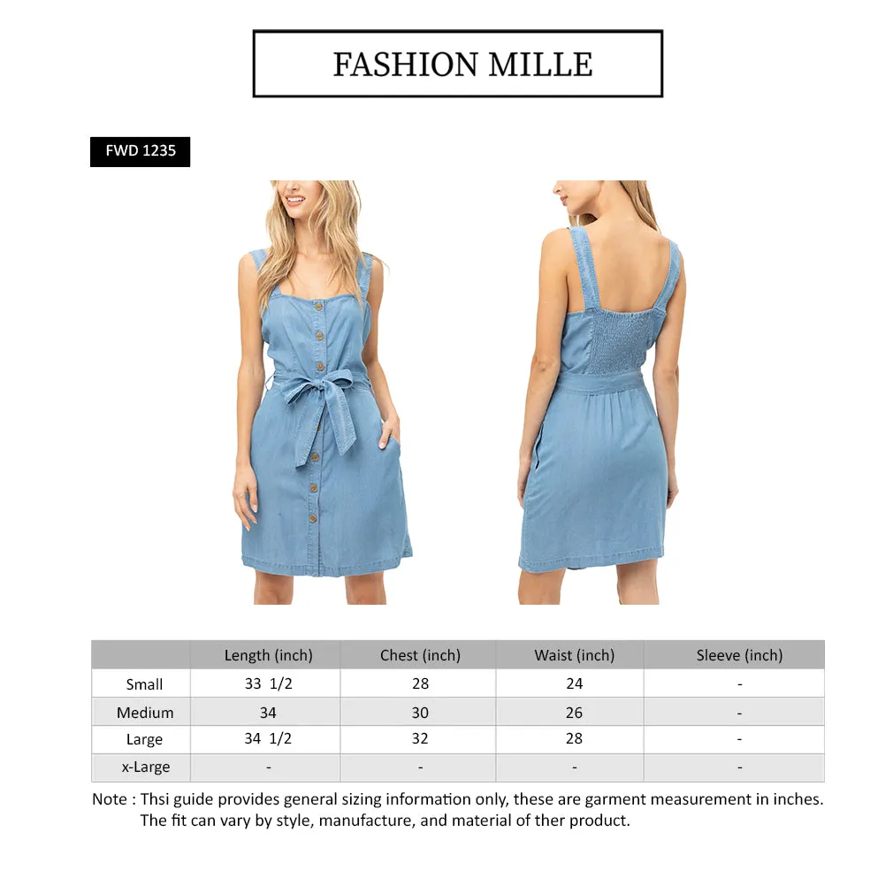 Chambray Button Down Front Belted Dress (FWD1235)