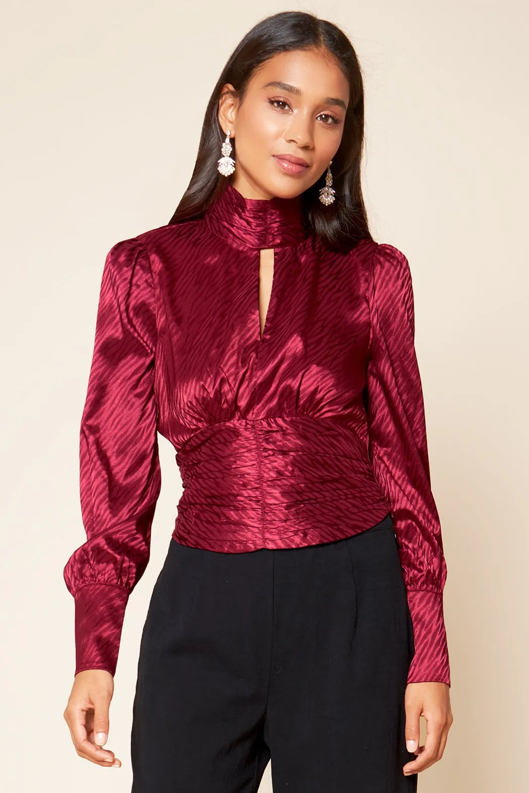 Charlette Satin Mock Neck Top