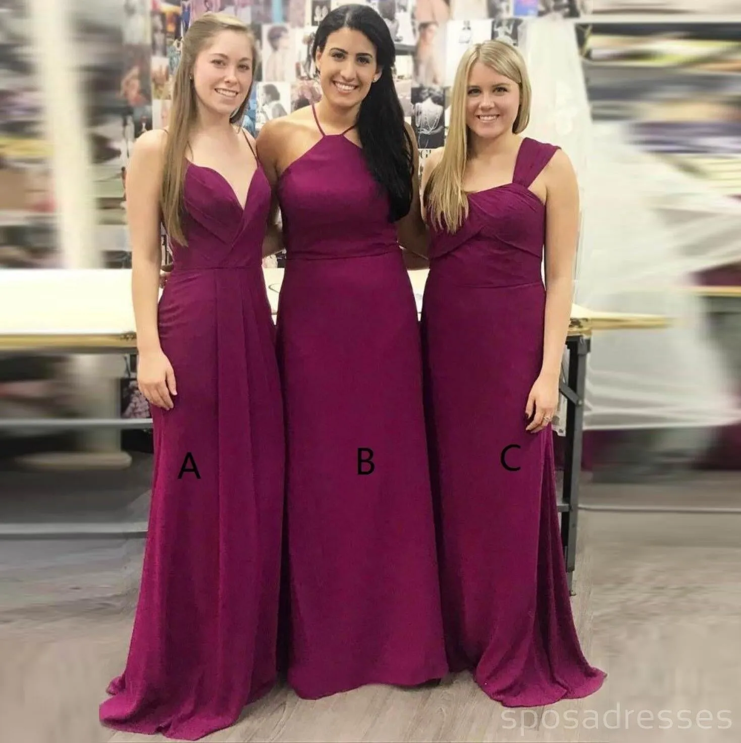 Cheap Mismatched Plum Custom Long Bridesmaid Dresses, WG231