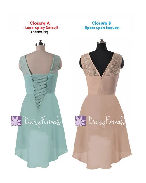 Chic Lace Party Dress Tiffany Blue Lace Bridesmaids Dress High Low Chiffon Dress (BM2437)