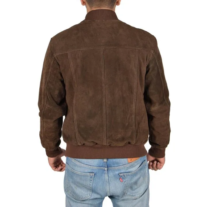 Chocolate Brown Suede Bomber Jacket Men's