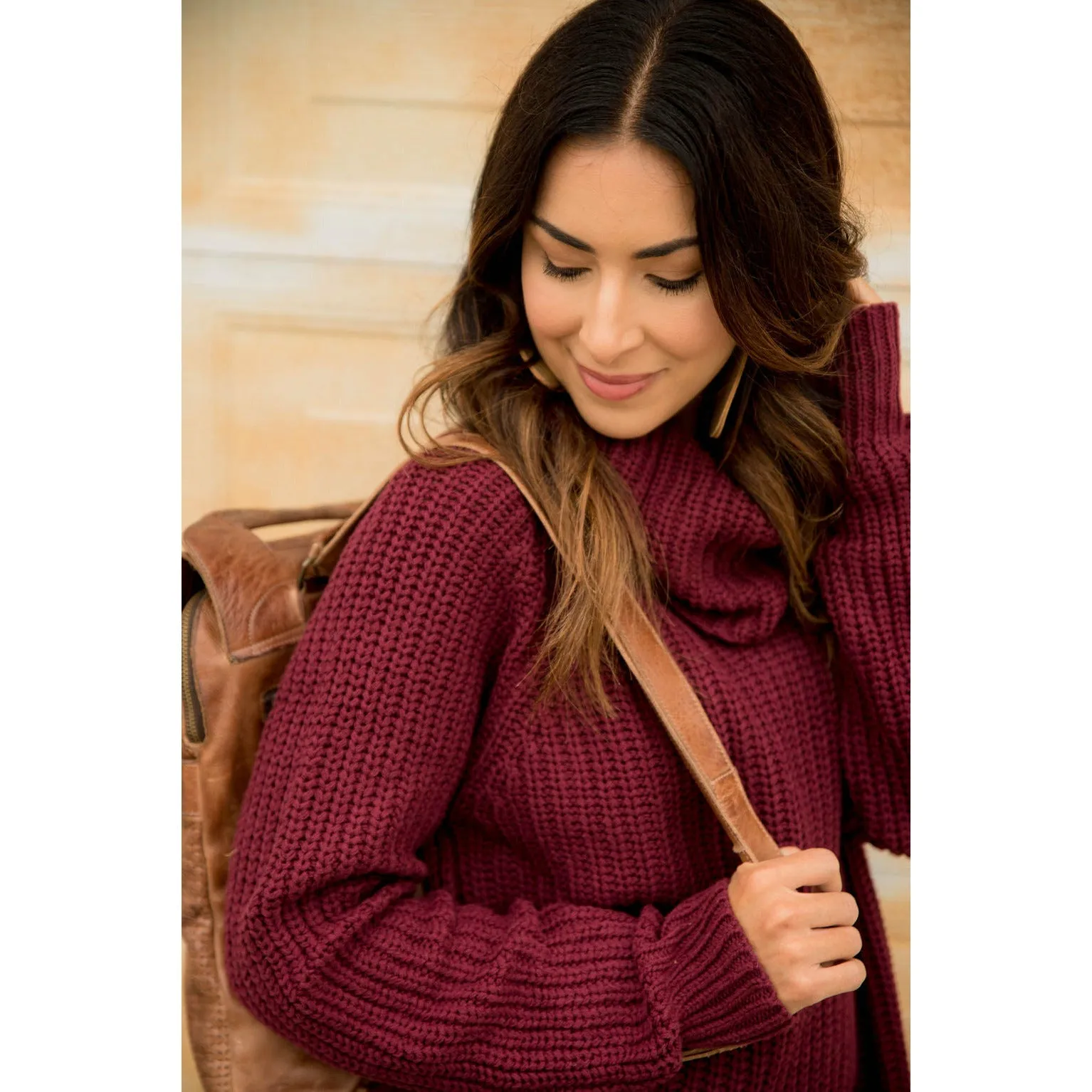 Chunky Knit Cowl Neck Tunic