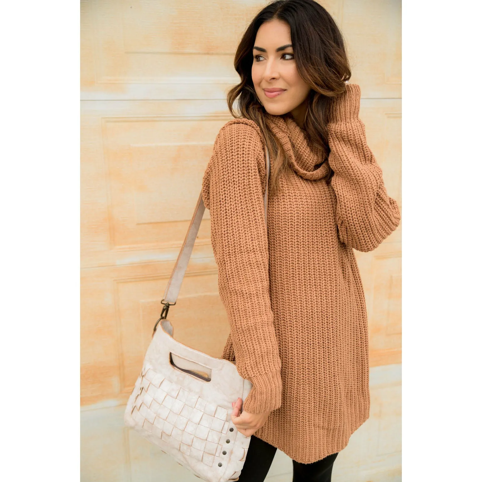 Chunky Knit Cowl Neck Tunic