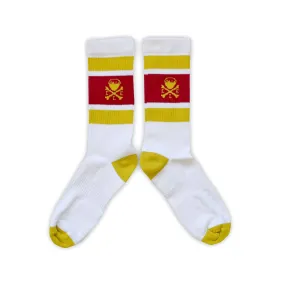 CLE Logo - Striped Crew Socks - Wine/Gold