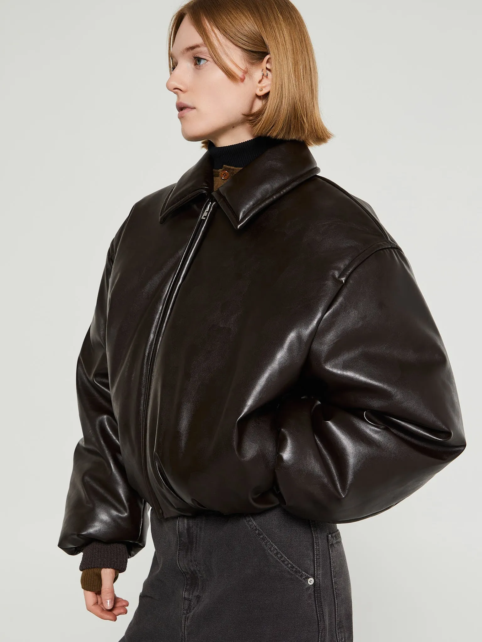 Coated Bomber Jacket in Dark Brown