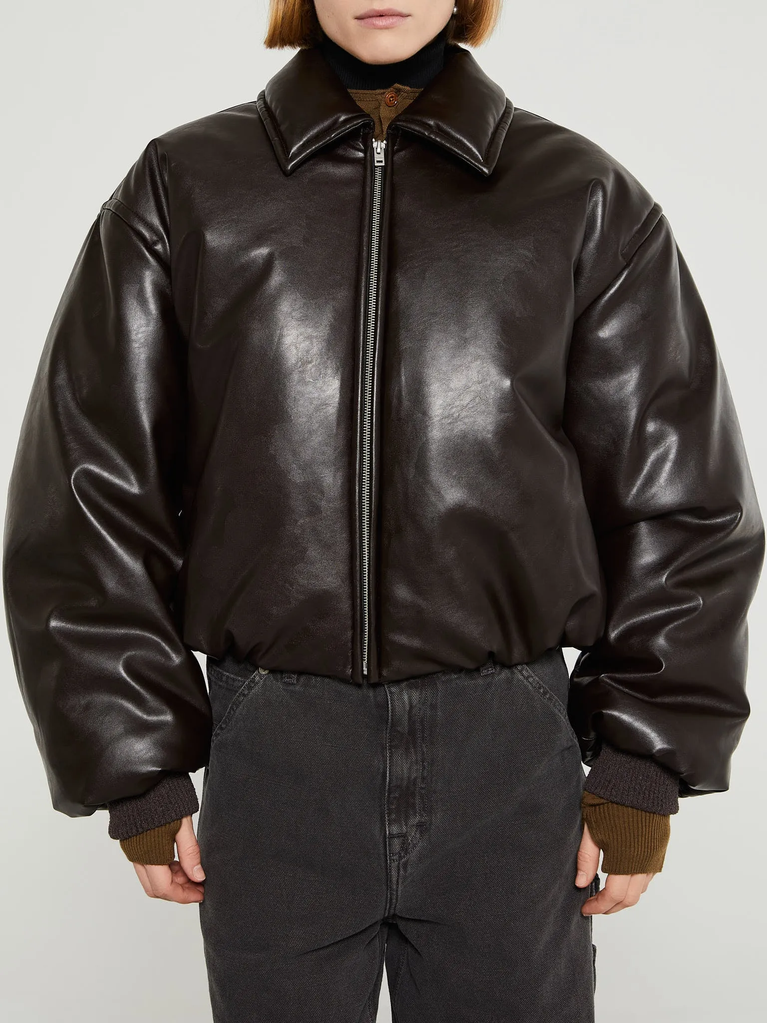 Coated Bomber Jacket in Dark Brown