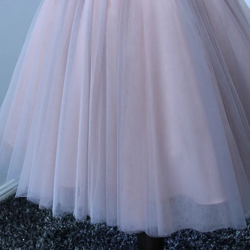 Cute A-line V-neck Pink Sweet 16 Dress, Sequins Short Homecoming Dress OM448