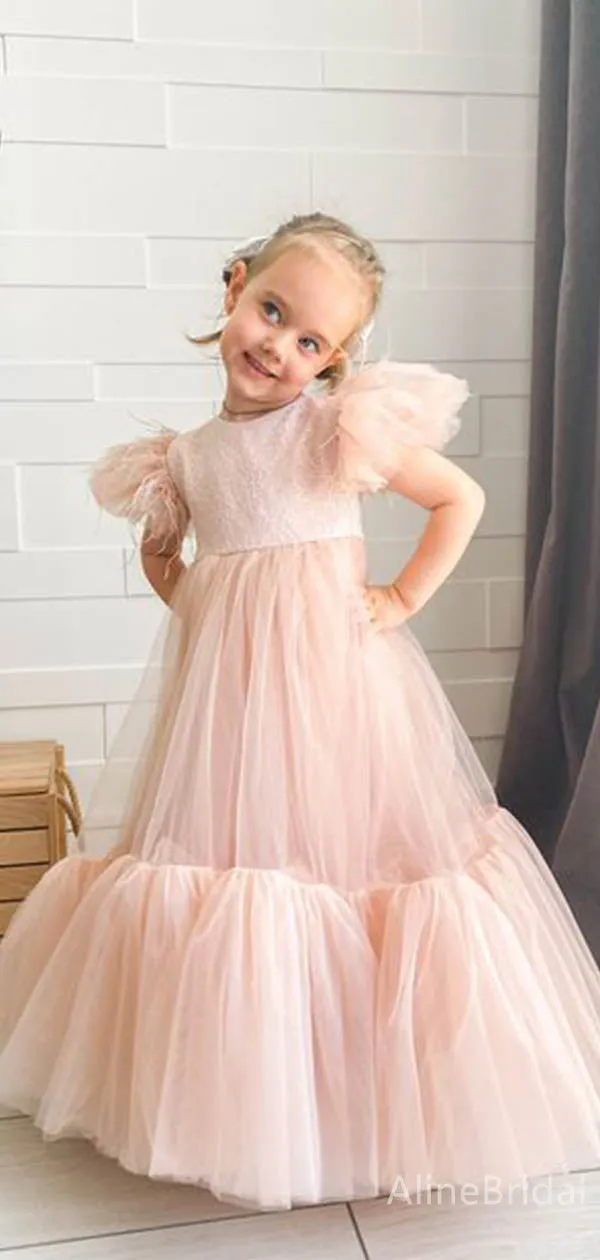 Cute Ruffles A-line Long Flower Girl Dresses, FGS156