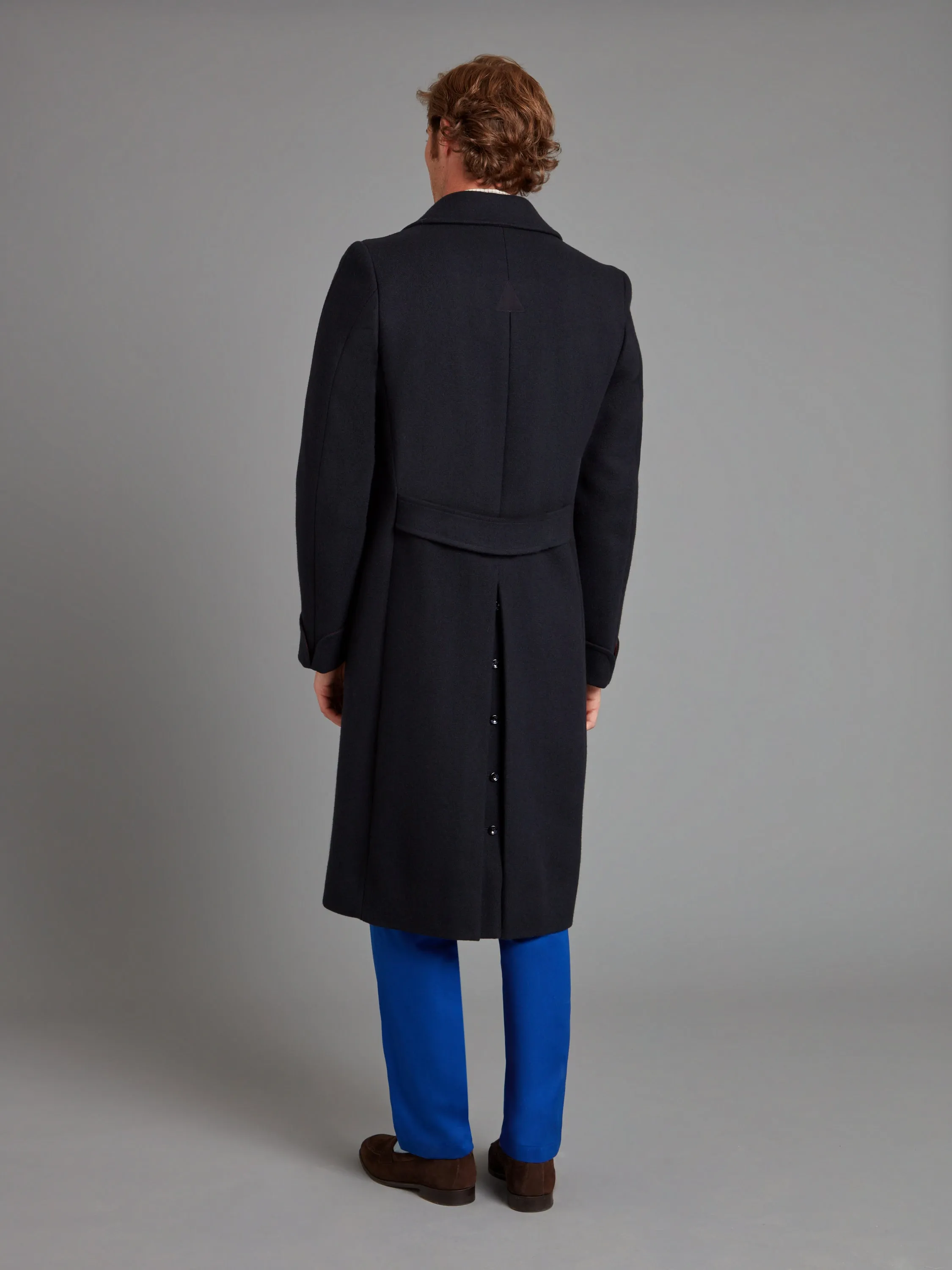 Double Breasted Greatcoat - Navy Herringbone