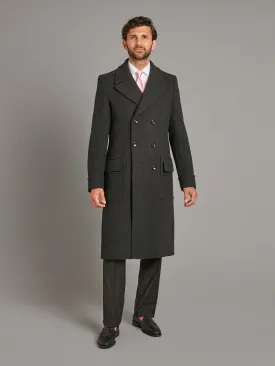 Double Breasted Herringbone Greatcoat - Charcoal