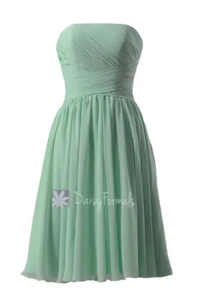 Elegant Mint Strapless Chiffon Bridesmaid Dress Short Prom Dress Cocktail Dress(BM132)