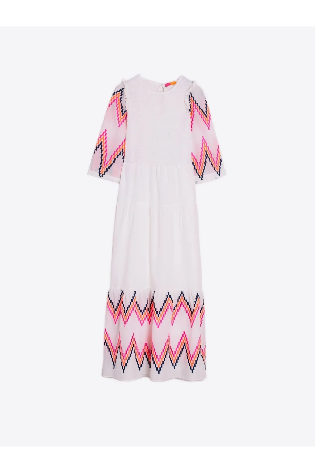 Embroidered Zig-Zag Short Sleeve Caila Maxi Dress