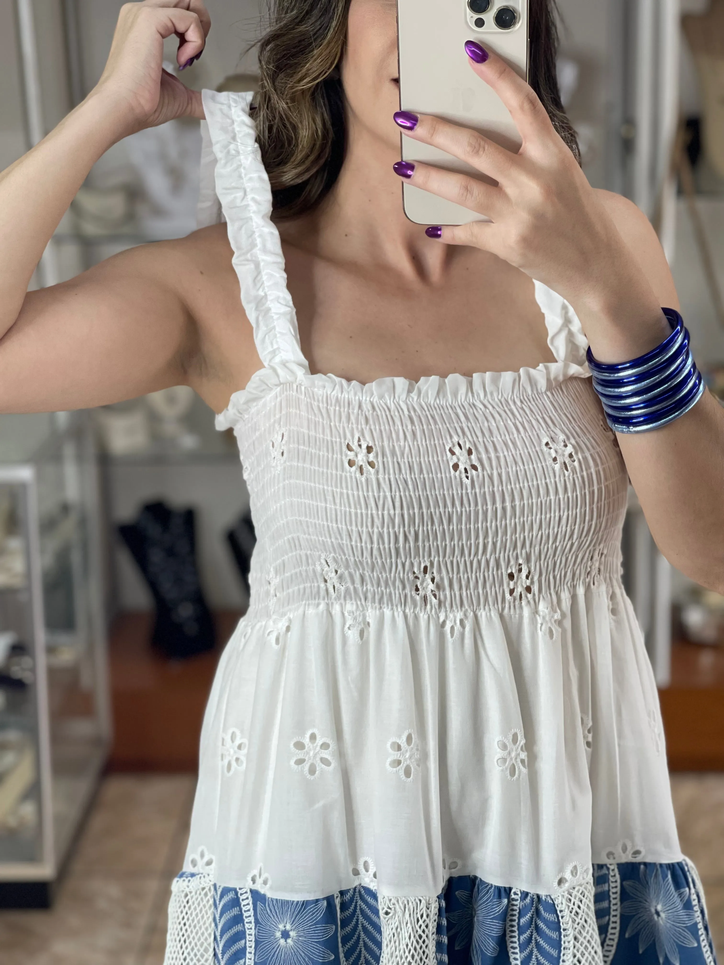 Eyelet/Denim Sleeveless Maxi Dress