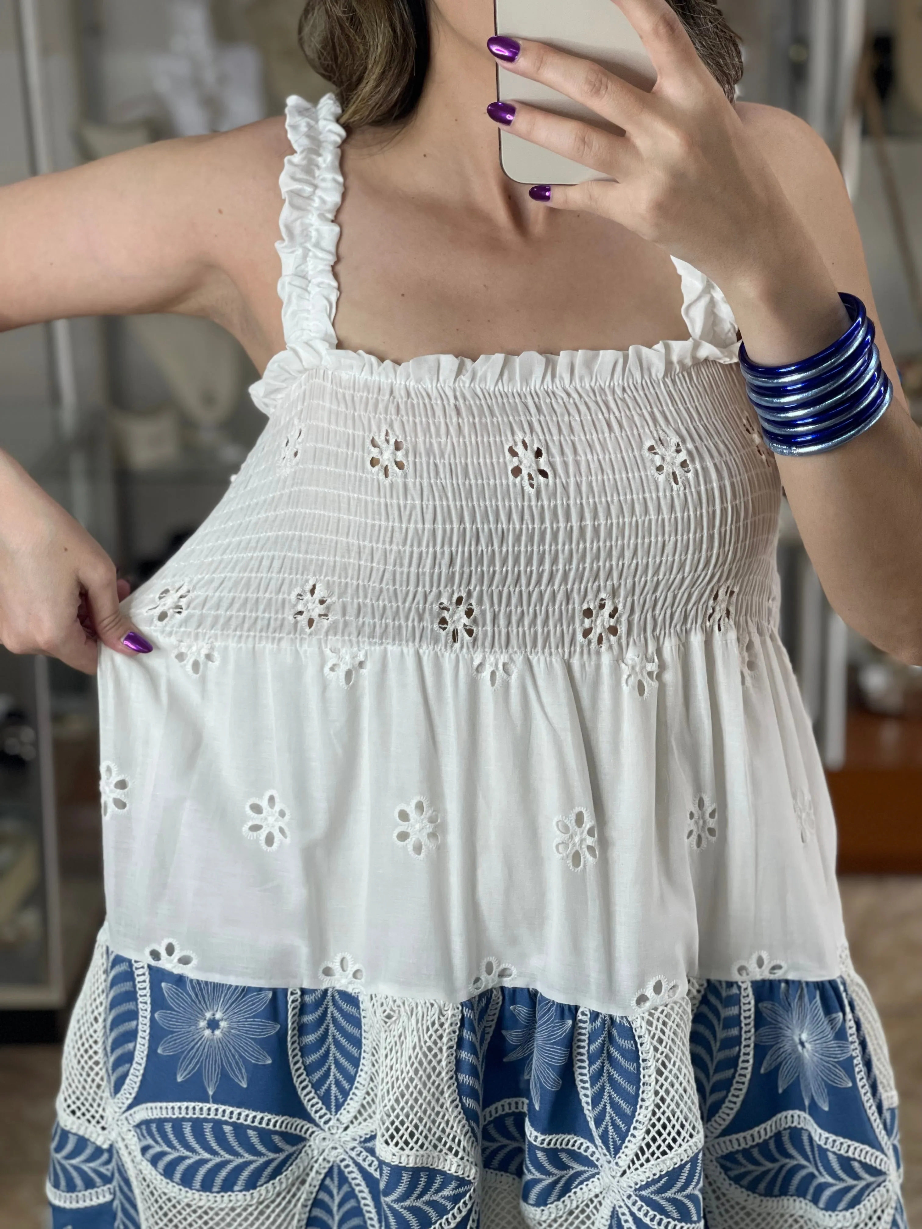 Eyelet/Denim Sleeveless Maxi Dress