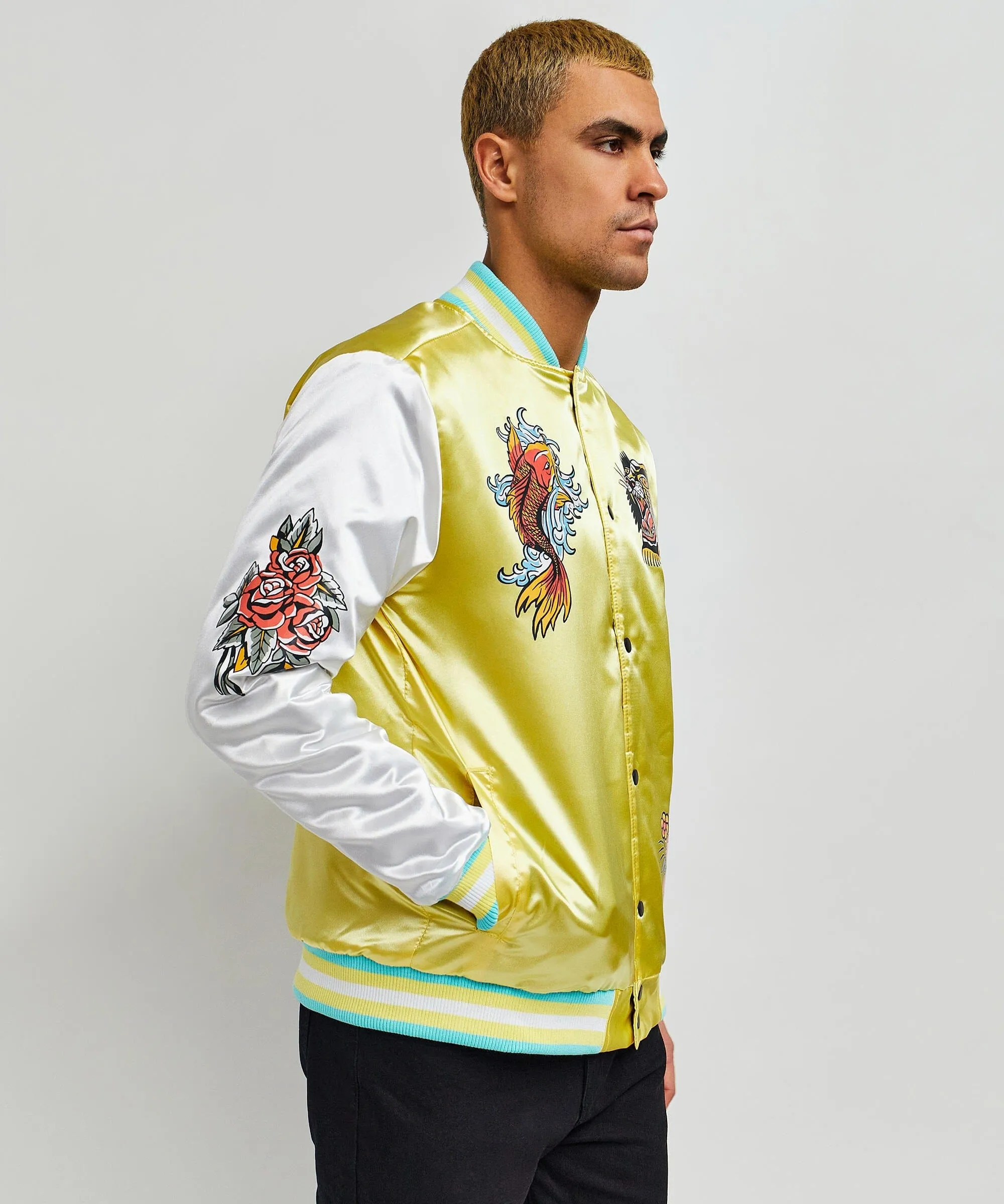 Fearless Satin Bomber Jacket - Yellow