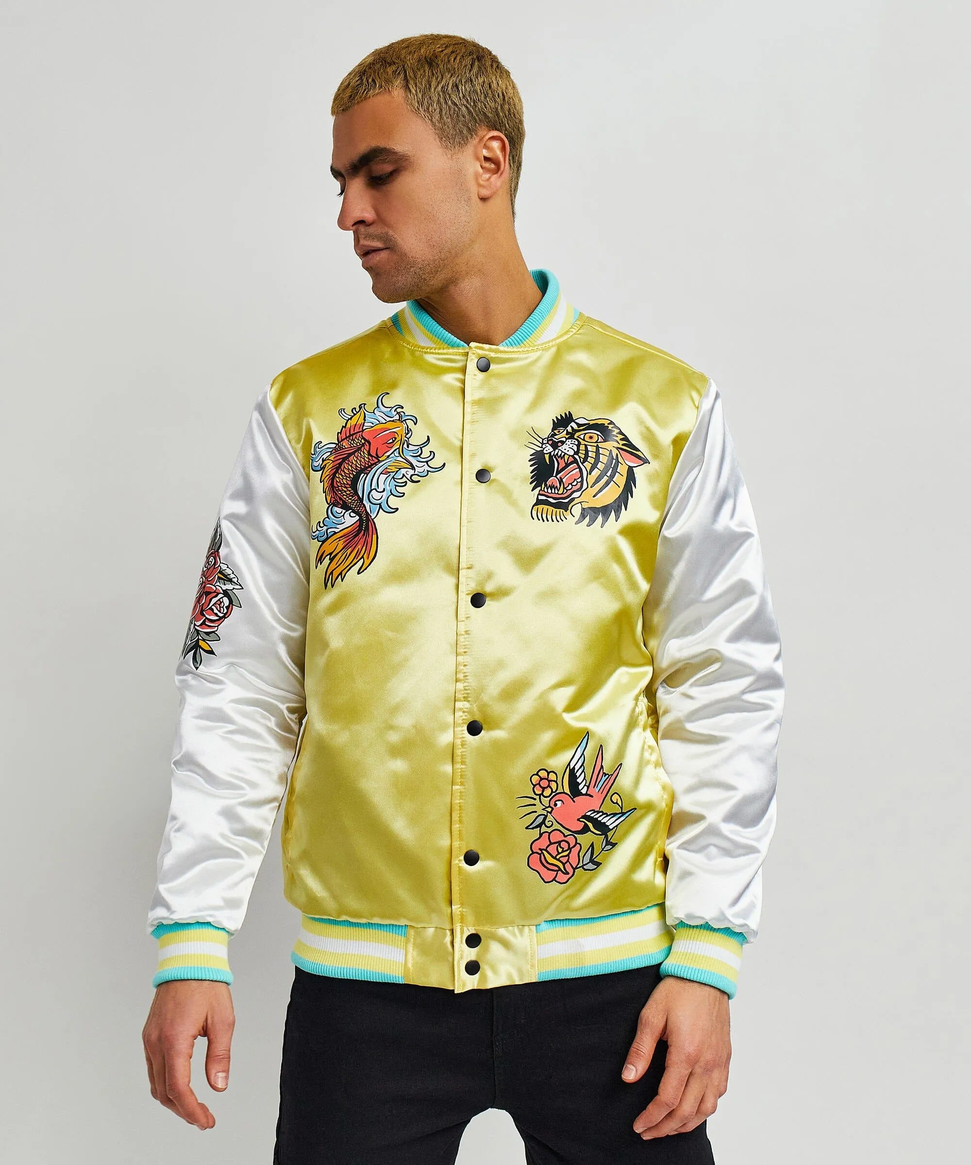 Fearless Satin Bomber Jacket - Yellow