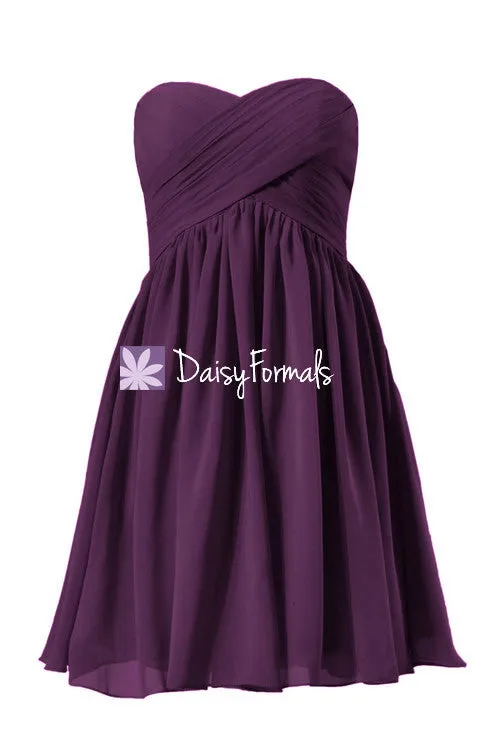 Feminie Chiffon Bridesmaid Dress Short Classy Byzantium Party Dress (BM256)