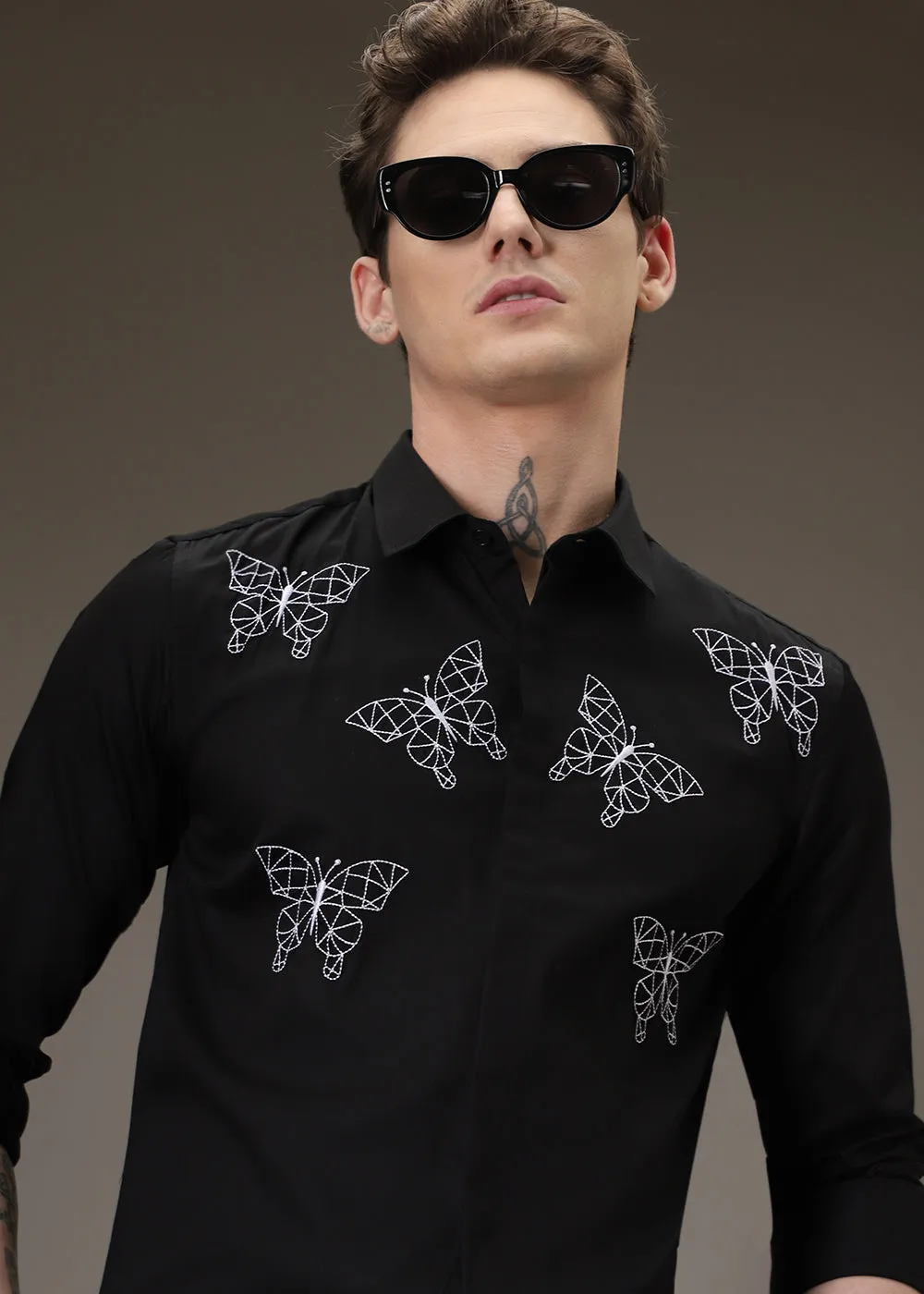 Flutter Embroidery Black Shirt