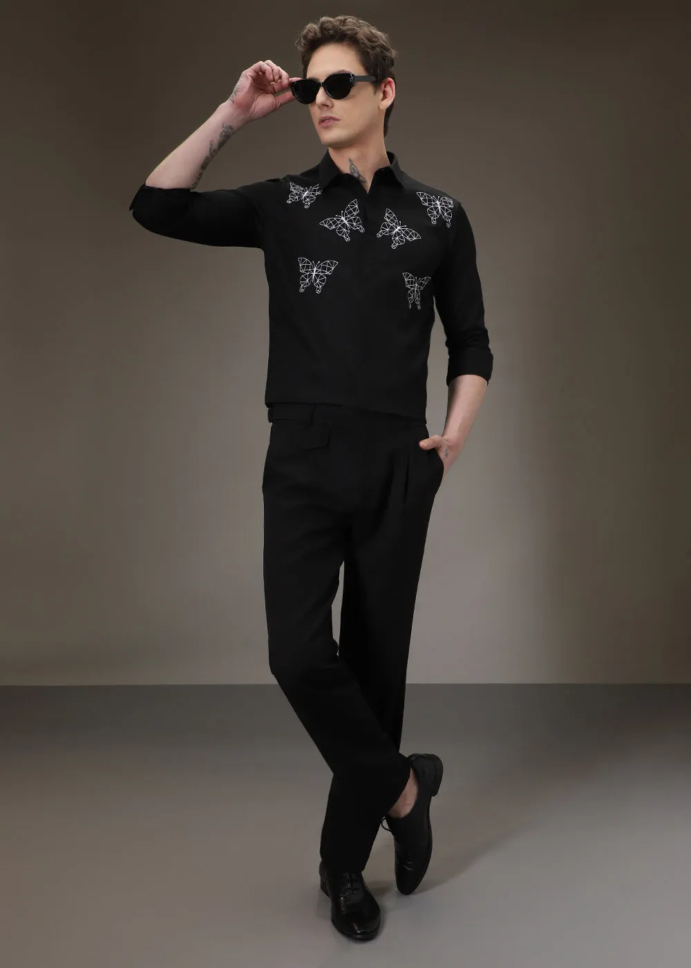 Flutter Embroidery Black Shirt